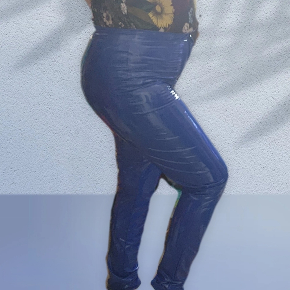 NWT High Waist Vinyl Blue Pants